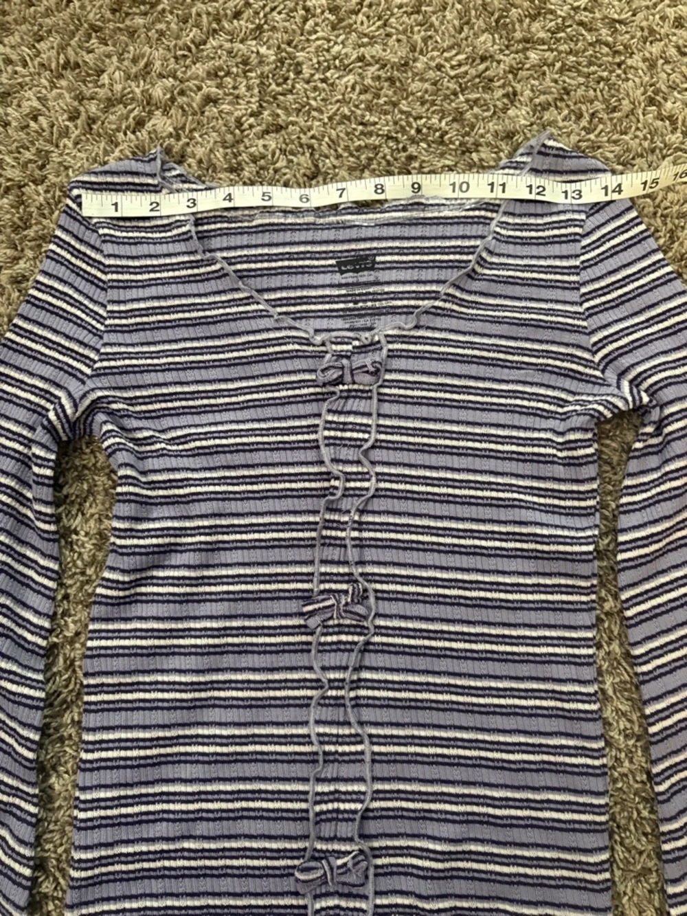 Levi's Lavender and White Striped Ruffle-Trim Long Sleeve Top